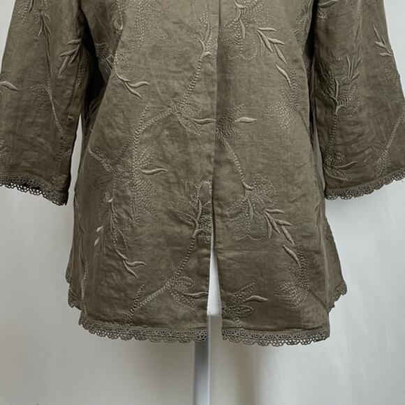 Punt Roma Taupe 100% Linen Embroidered Lace Cottage Coastal Jacket NWT Size 8 - Picture 4 of 12